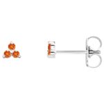 Orange Garnet Trio Cluster Stud Earrings 14K White Gold