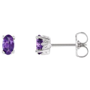 Oval Amethyst Stud Earrings 14K White Gold