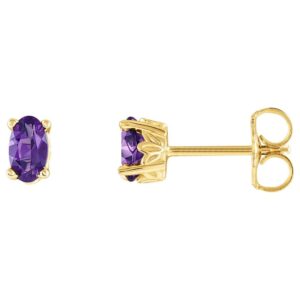 Oval Amethyst Stud Earrings 14K Yellow Gold