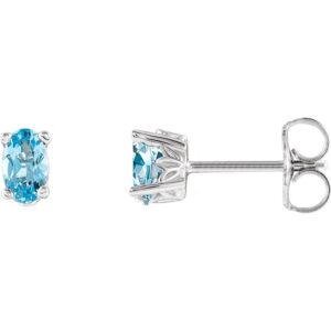 Oval Aquamarine Stud Earrings 14K White Gold