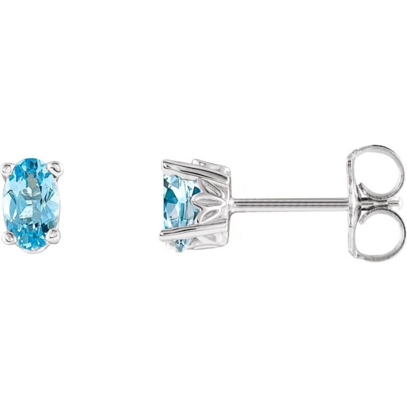 Oval Aquamarine Stud Earrings 14K White Gold Oval Aquamarine Stud Earrings 14K White Gold
