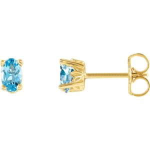 Oval Aquamarine Stud Earrings 14K Yellow Gold