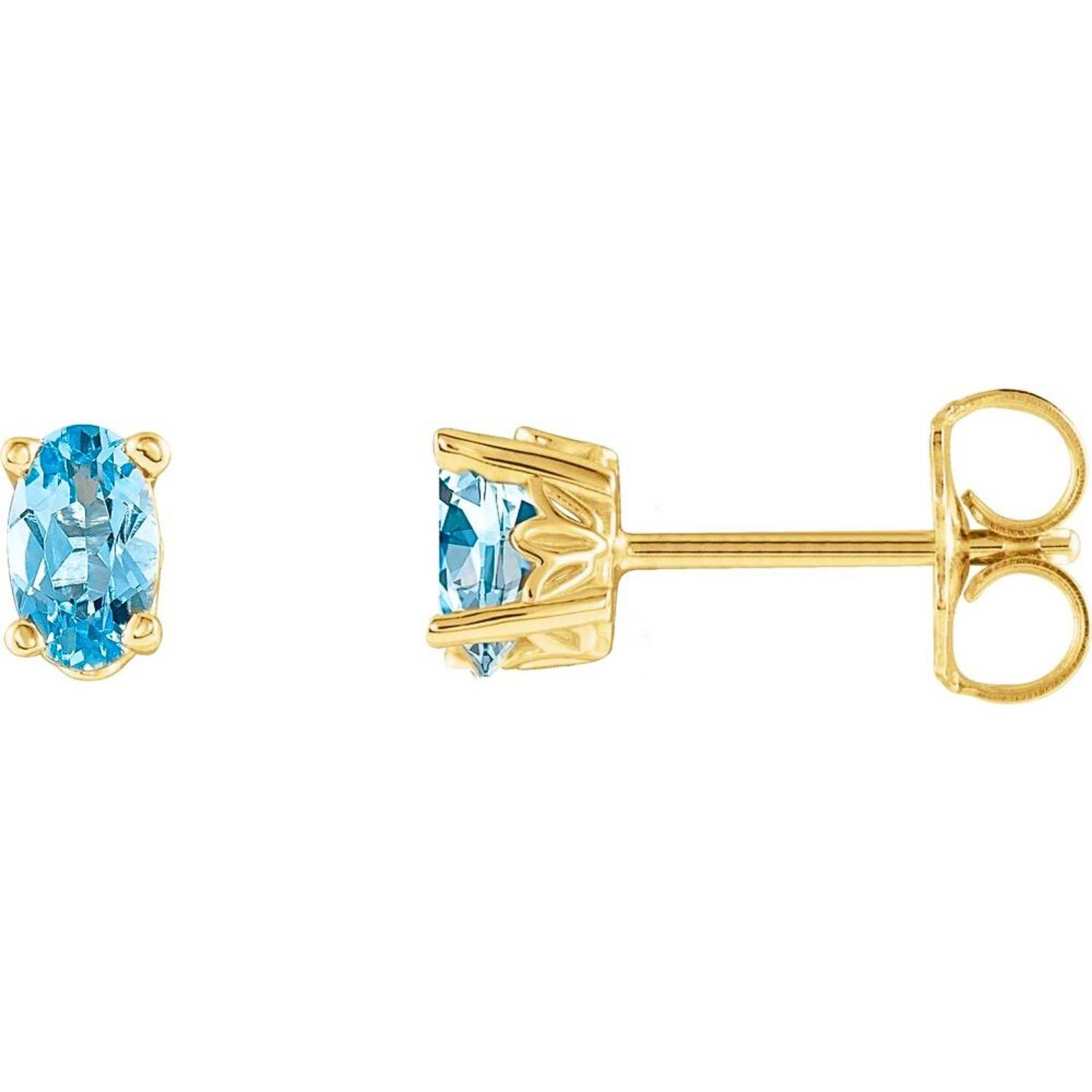 Oval Aquamarine Stud Earrings 14K Yellow Gold Oval Aquamarine Stud Earrings 14K Yellow Gold