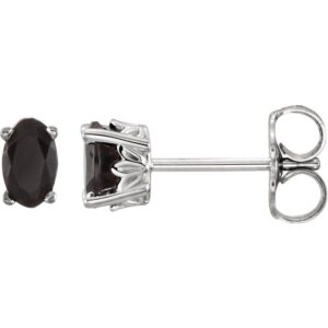 Oval Black Onyx Stud Earrings 14K White Gold