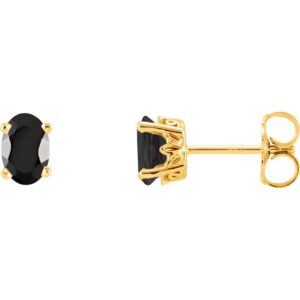 Oval Black Onyx Stud Earrings 14K Yellow Gold