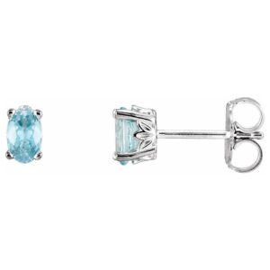 Oval Blue Zircon Stud Earrings 14K White Gold