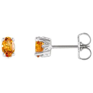 Oval Citrine Stud Earrings 14K White Gold