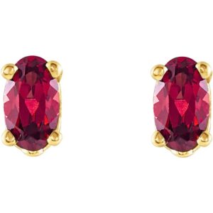 Oval Garnet Stud Earrings 14K Gold