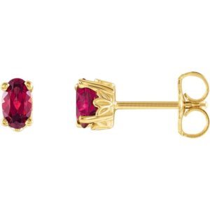 Oval Garnet Stud Earrings 14K Yellow Gold