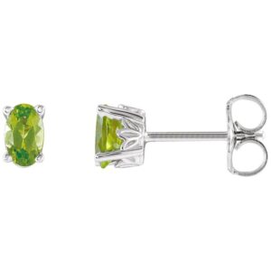 Oval Peridot Stud Earrings 14K White Gold