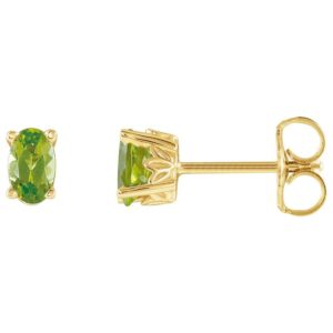 Oval Peridot Stud Earrings 14K Yellow Gold