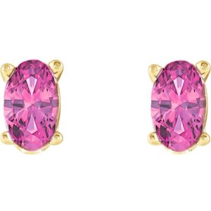 Oval Pink Tourmaline Stud Earrings 14K Gold
