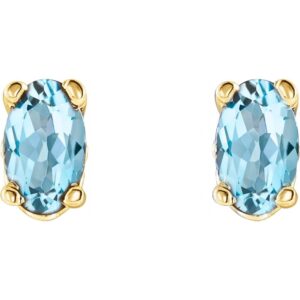 Oval Sky Blue Topaz Stud Earrings 14K Gold