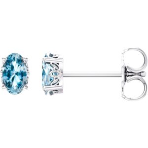 Oval Sky Blue Topaz Stud Earrings 14K White Gold