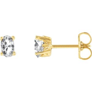 Oval White Sapphire Stud Earrings 14K Yellow Gold