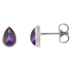 Pear Amethyst Stud Earrings 14K White Gold