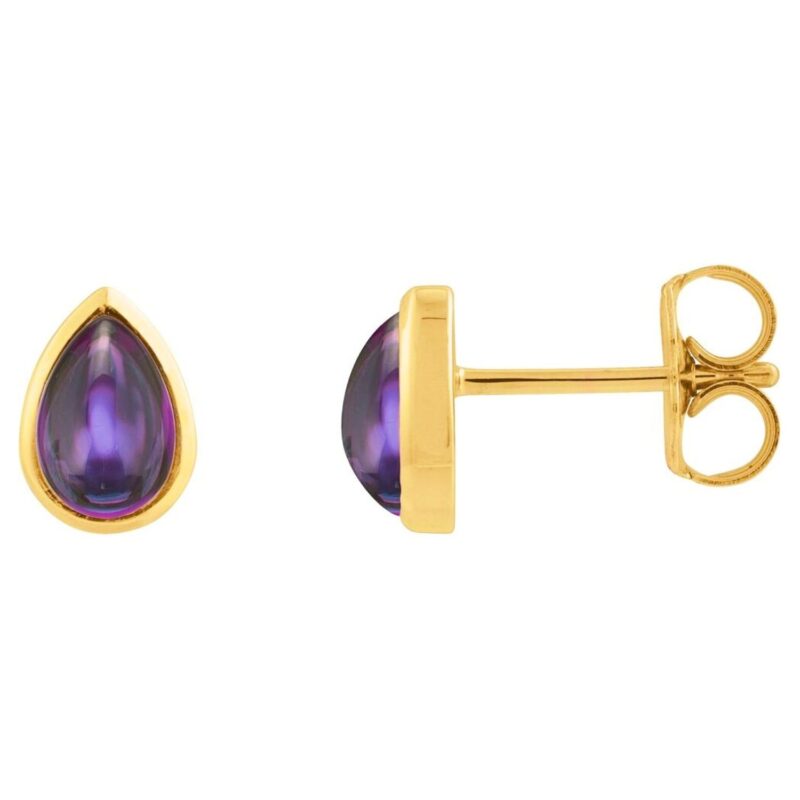 Pear Amethyst Stud Earrings 14K Yellow Gold