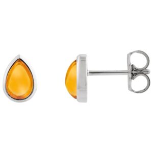 Pear Citrine Stud Earrings 14K White Gold
