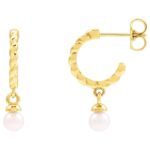 Pearl Dangle Twisted Hoop Earrings 14K Gold Pearl Dangle Twisted Hoop Earrings 14K Gold