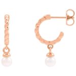 Pearl Dangle Twisted Hoop Earrings 14K Rose Gold Pearl Dangle Twisted Hoop Earrings 14K Rose Gold
