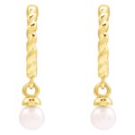 Pearl Dangle Twisted Hoop Earrings 14K Yellow Gold Pearl Dangle Twisted Hoop Earrings 14K Yellow Gold