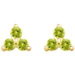 Peridot Three Stone Cluster Stud Earrings 14K Gold