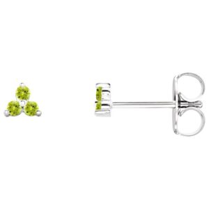 Peridot Three Stone Cluster Stud Earrings 14K White Gold