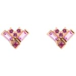 Pink Multi Gemstone Cluster Stud Earrings 14K Gold