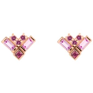 Pink Multi Gemstone Cluster Stud Earrings 14K Gold