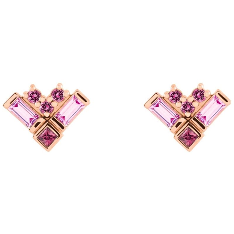 Pink Multi Gemstone Cluster Stud Earrings 14K Gold