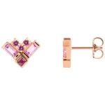 Pink Multi Gemstone Cluster Stud Earrings 14K Rose Gold