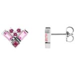 Pink Multi Gemstone Cluster Stud Earrings 14K White Gold