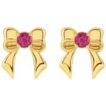 Pink Tourmaline Bow Stud Earrings 14K Gold