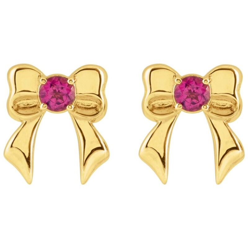 Pink Tourmaline Bow Stud Earrings 14K Gold