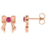 Pink Tourmaline Bow Stud Earrings 14K Rose Gold