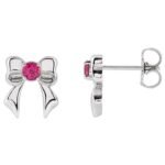 Pink Tourmaline Bow Stud Earrings 14K White Gold