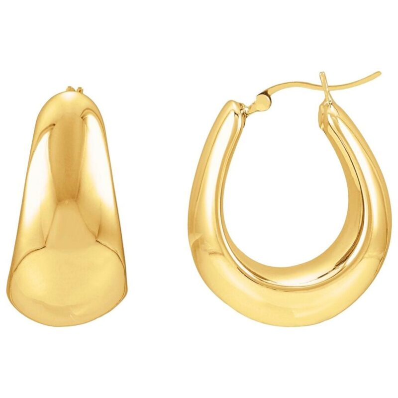 Puffed Chunky Oval Hoop Earrings 14K Yellow Gold