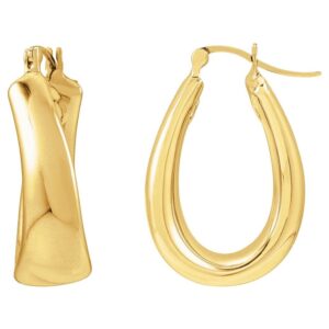 Puffed Chunky Teardrop Oval Hoop Earrings 14K Yellow Gold
