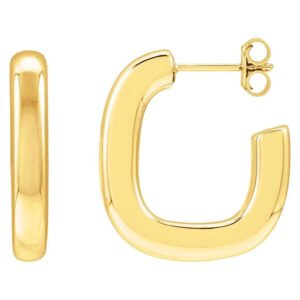 Puffed Rectangular Tube Hoop Earrings 14K Yellow Gold