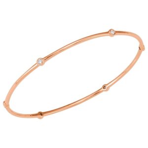Real 14K Rose Gold Diamond Bezel Set Bangle Bracelet for Women