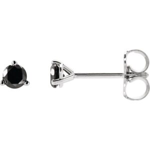 Real Black Diamond Stud Earrings 1 2 Ct tw Round Cut 14k White Gold