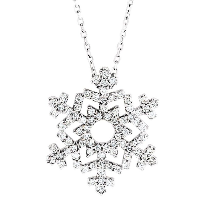 Real Diamond Snowflake Necklace 14K White Gold