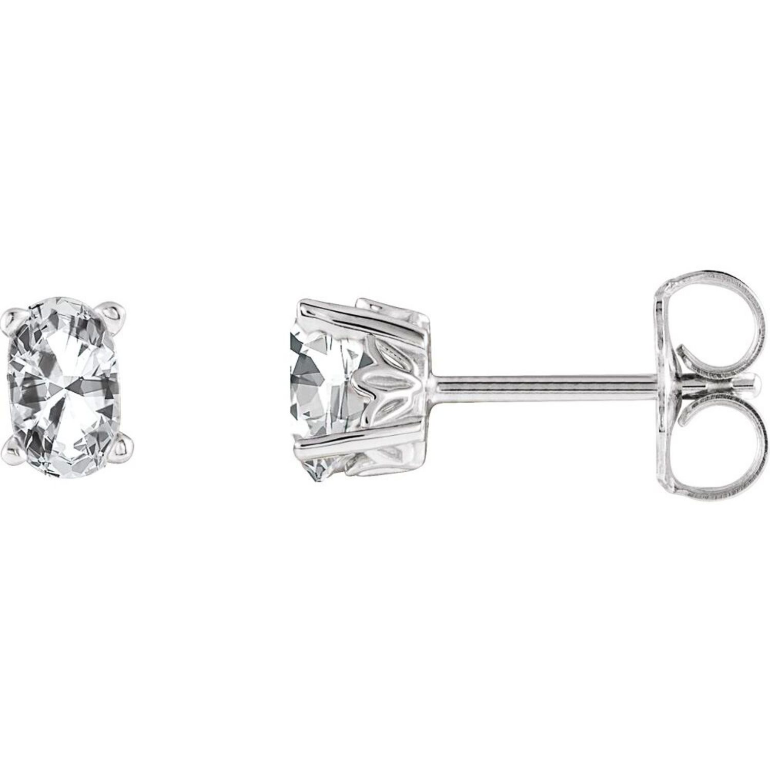 Real Oval White Sapphire Stud Earrings 14K White Gold Real Oval White Sapphire Stud Earrings 14K White Gold