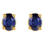 Real Single Oval Blue Sapphire Stud Earring with Tension Flat Back 14K Yellow Gold Real Single Oval Blue Sapphire Stud Earring with Tension Flat Back 14K Yellow Gold