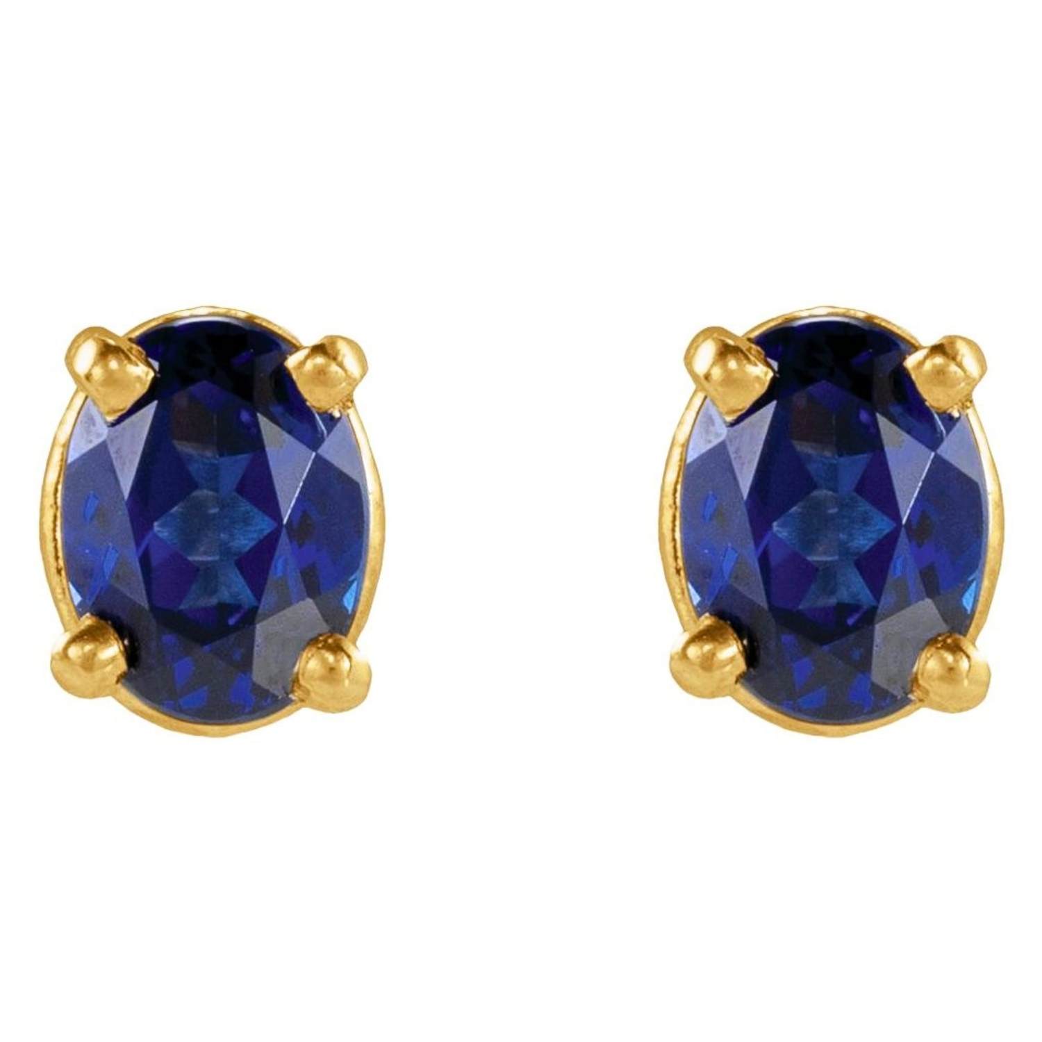 Real Single Oval Blue Sapphire Stud Earring with Tension Flat Back 14K Yellow Gold Real Single Oval Blue Sapphire Stud Earring with Tension Flat Back 14K Yellow Gold
