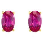 Real Single Oval Ruby Stud Earring with Flat Back 14K Yellow Gold Real Single Oval Ruby Stud Earring with Flat Back 14K Yellow Gold