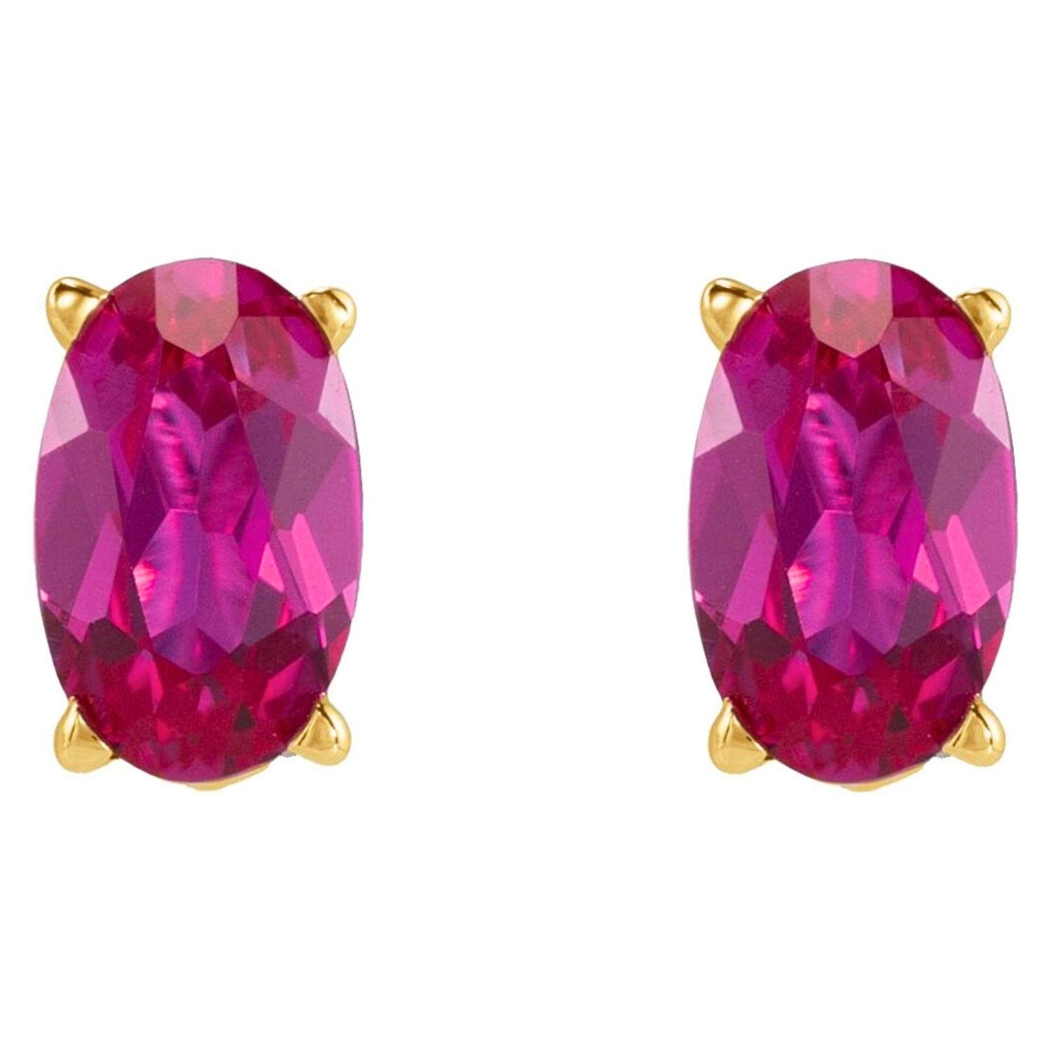 Real Single Oval Ruby Stud Earring with Flat Back 14K Yellow Gold Real Single Oval Ruby Stud Earring with Flat Back 14K Yellow Gold