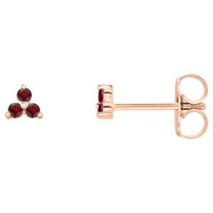 Red Garnet Three Stone Cluster Stud Earrings 14K Rose Gold