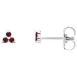 Red Garnet Three Stone Cluster Stud Earrings 14K White Gold Red Garnet Three Stone Cluster Stud Earrings 14K White Gold
