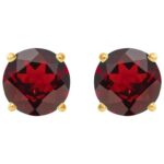 Round Genuine Mozambique Red Garnet Stud Earrings 14K Gold Round Genuine Mozambique Red Garnet Stud Earrings 14K Gold